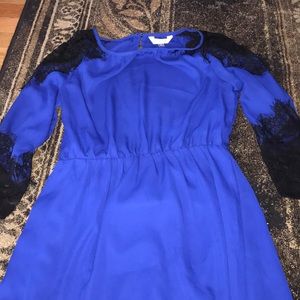 Blue Dress with lace shoulders